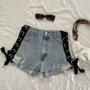 ★ Size 28 LF FURST OF A KIND Denim Shorts with Side Tie Detail